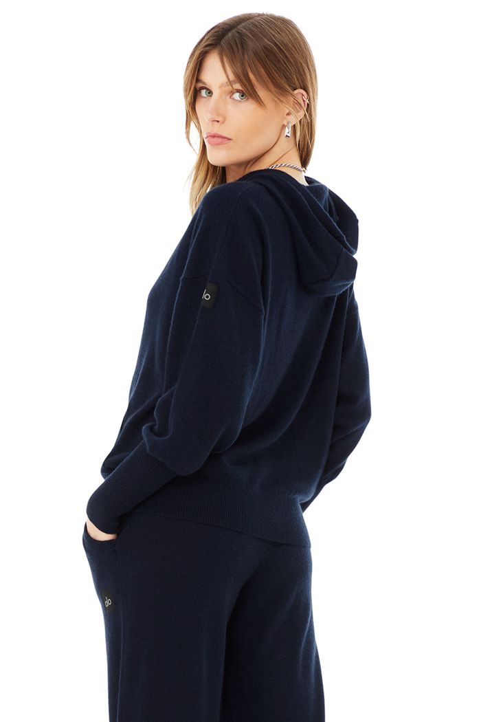 Sudadera Con Capucha Alo Yoga Cashmere Jet Set Mujer Azul Marino | 239650QJV