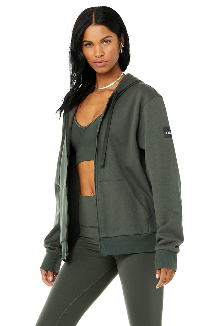 Sudadera Con Capucha Alo Yoga Everyday Full Zip Mujer Verdes Oscuro | 582710CJQ