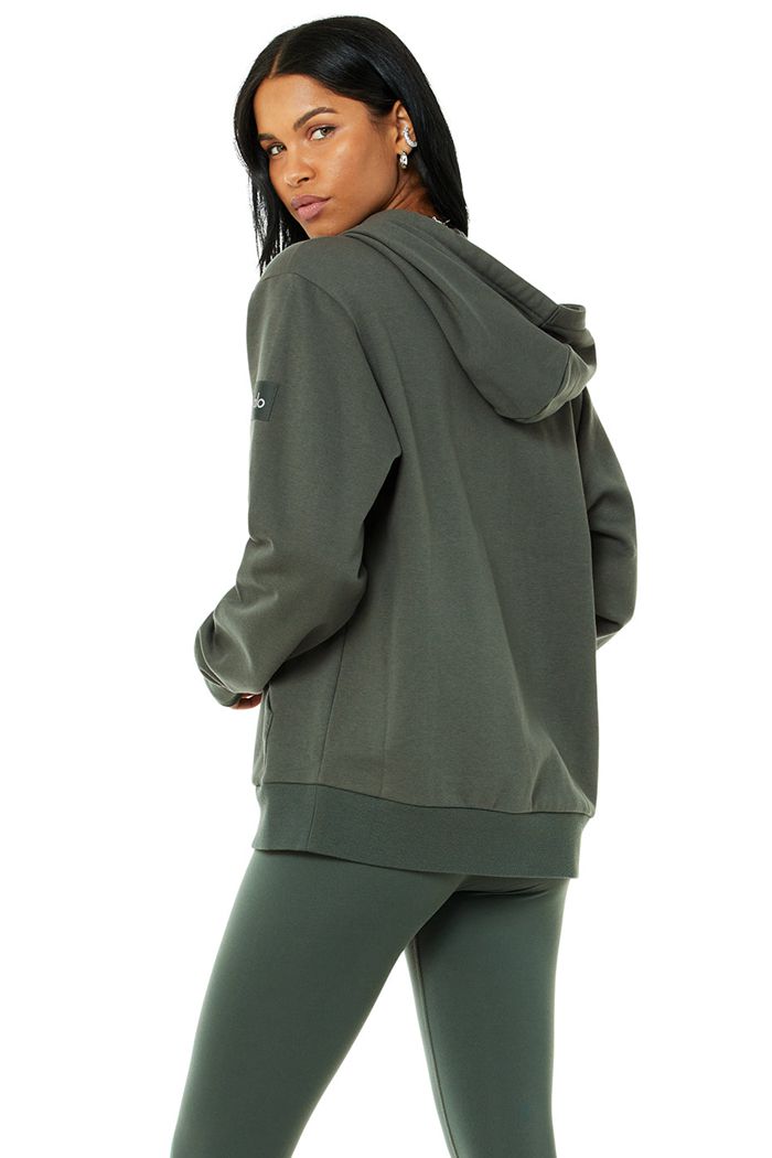 Sudadera Con Capucha Alo Yoga Everyday Full Zip Mujer Verdes Oscuro | 582710CJQ