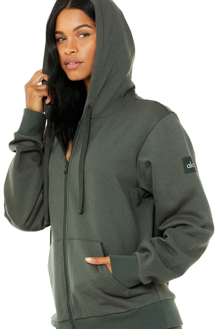 Sudadera Con Capucha Alo Yoga Everyday Full Zip Mujer Verdes Oscuro | 582710CJQ