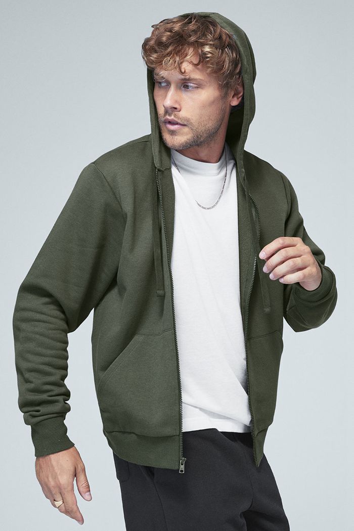 Sudadera Con Capucha Alo Yoga Everyday Full Zip Hombre Verdes Oscuro | 926487OVG