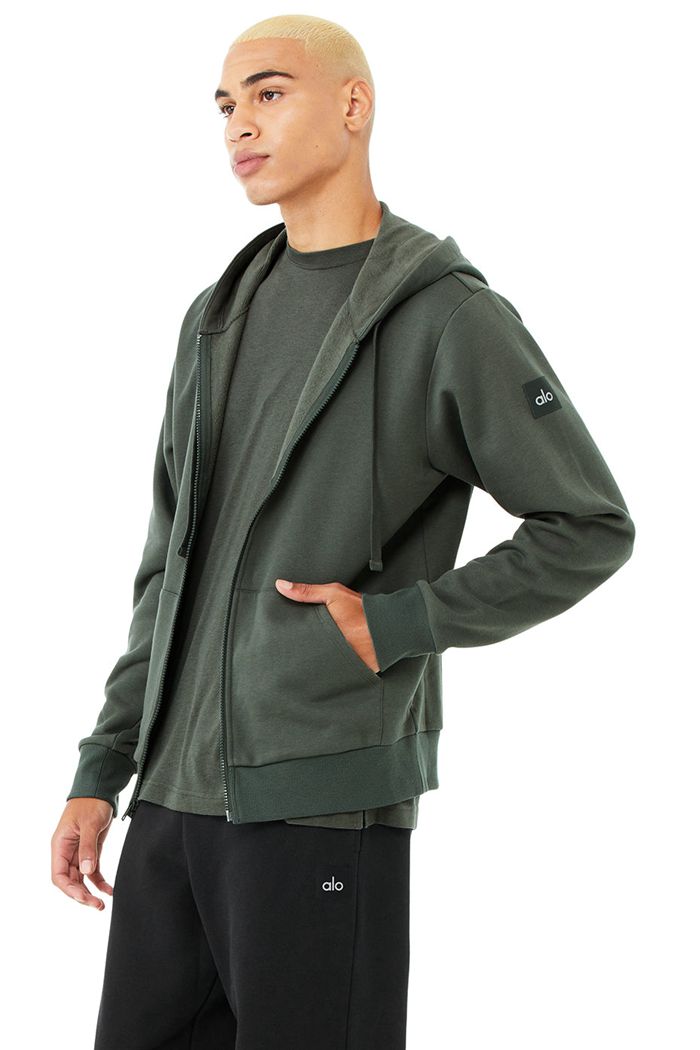 Sudadera Con Capucha Alo Yoga Everyday Full Zip Hombre Verdes Oscuro | 926487OVG