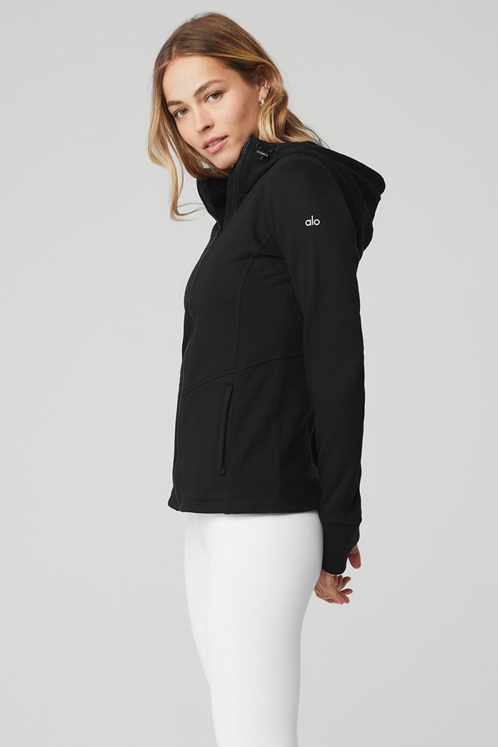 Sudadera Con Capucha Alo Yoga Foundation Zip Mujer Negros | 974805GLE