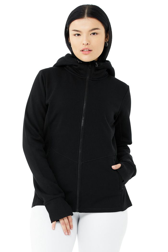 Sudadera Con Capucha Alo Yoga Foundation Zip Mujer Negros | 974805GLE