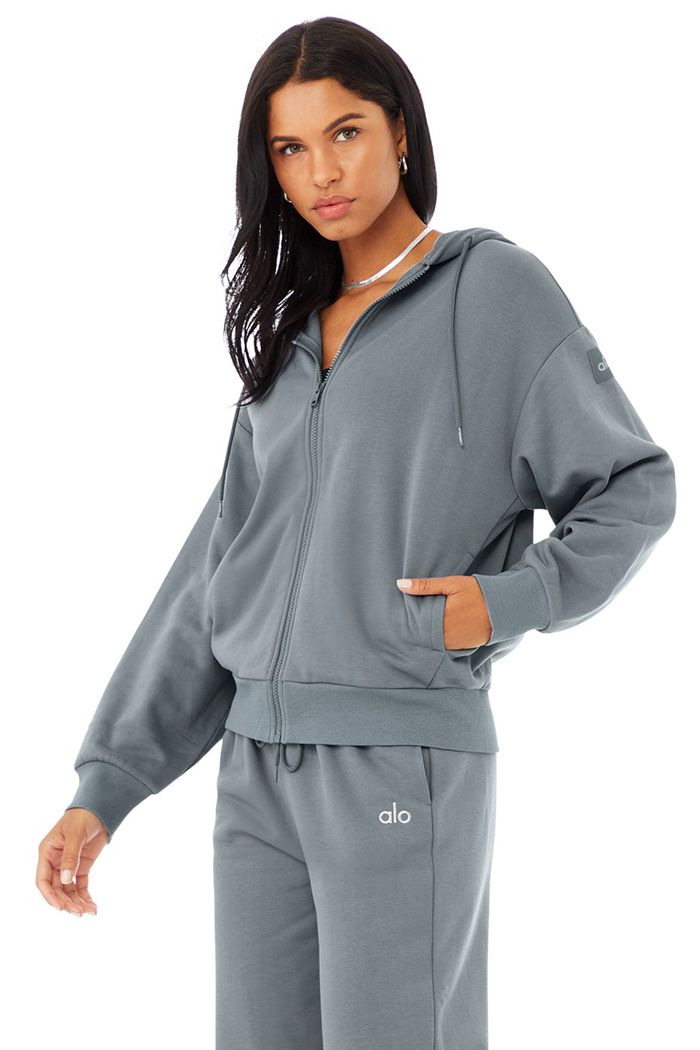 Sudadera Con Capucha Alo Yoga Hype Full Zip Mujer Grises | 179845SLX