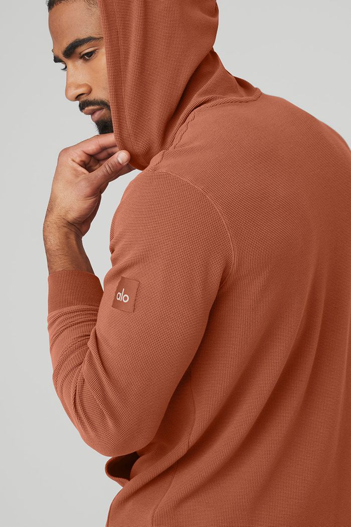 Sudadera Con Capucha Alo Yoga Micro Waffle Fast Break Hombre Rojos | 018453KPG