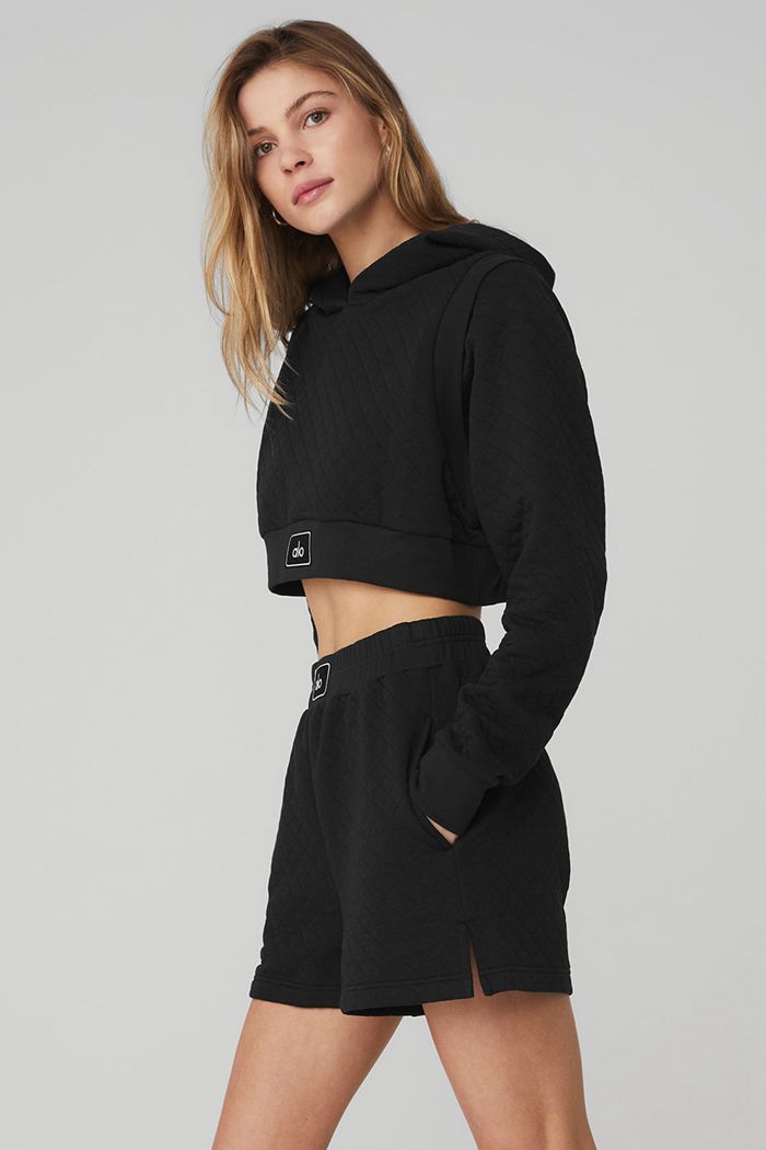 Sudadera Con Capucha Alo Yoga Quilted Cropped Arena Mujer Negros | 462985OVG