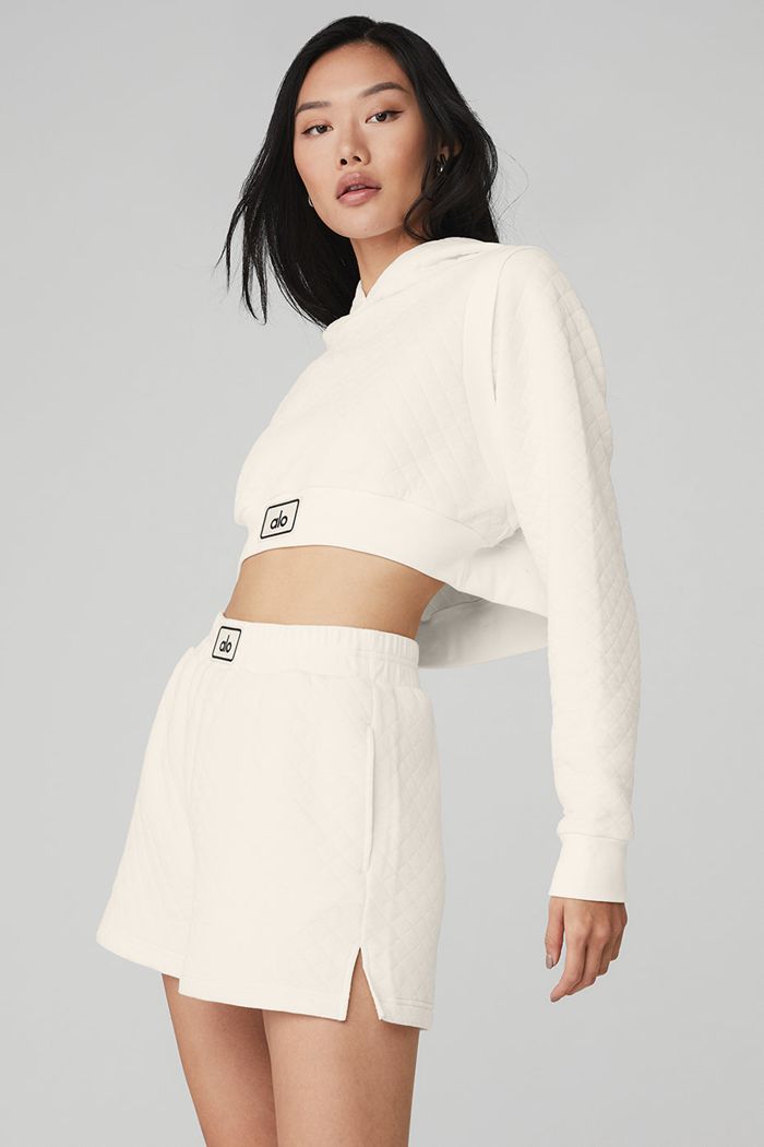 Sudadera Con Capucha Alo Yoga Quilted Cropped Arena Mujer Blancos | 729104HRK