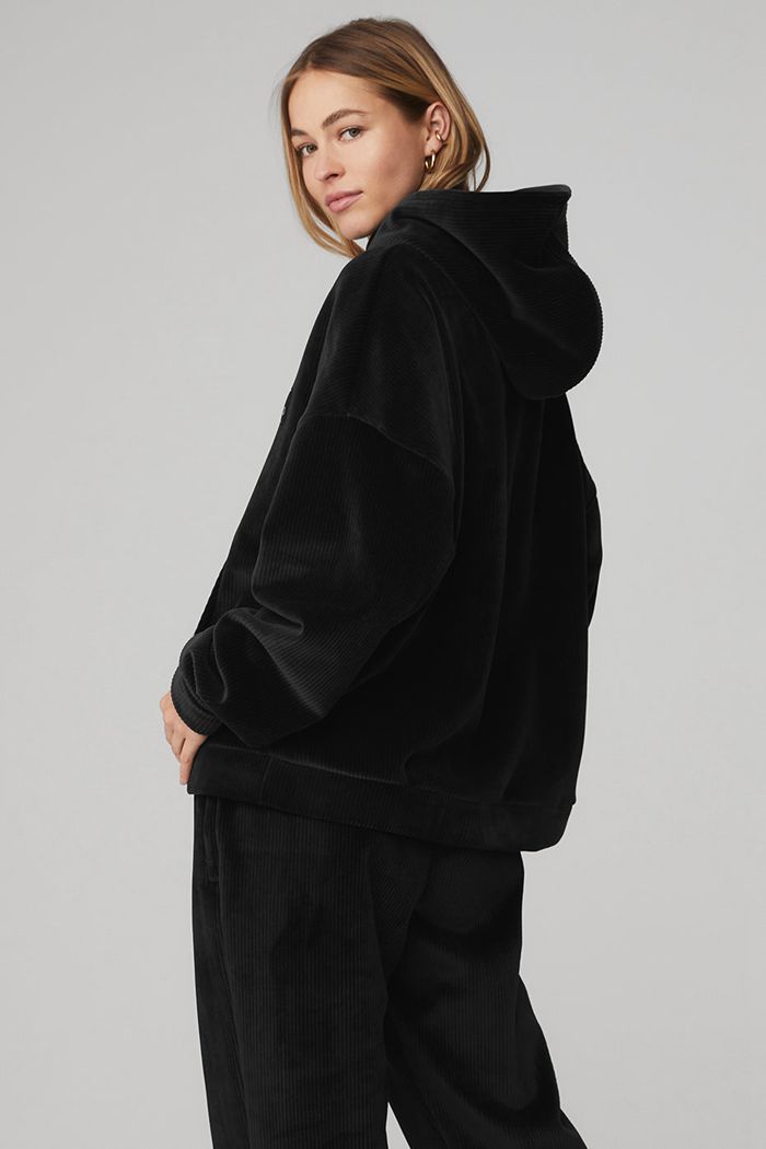 Sudadera Con Capucha Alo Yoga Velour Baller Mujer Negros | 471023WKQ