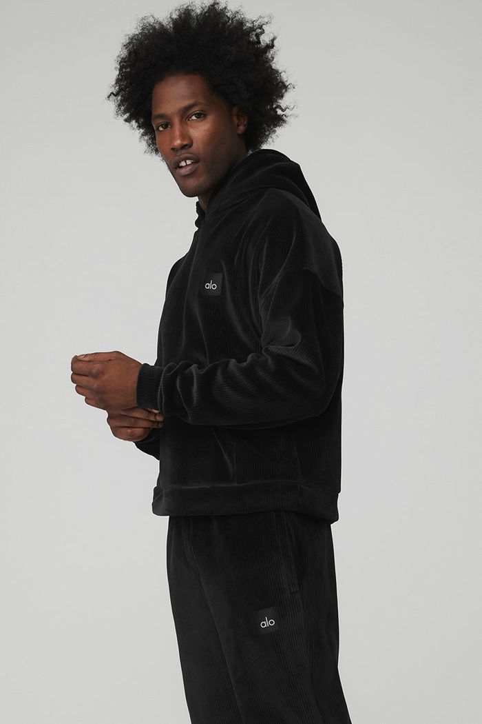 Sudadera Con Capucha Alo Yoga Velour Baller Hombre Negros | 769201LOG