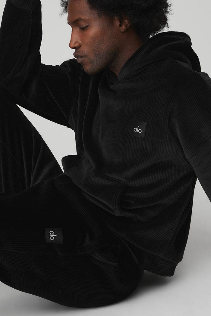 Sudadera Con Capucha Alo Yoga Velour Baller Hombre Negros | 769201LOG