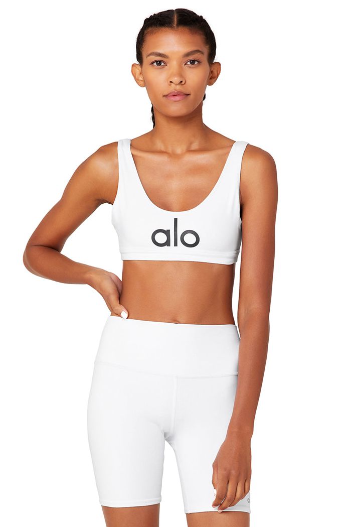 Sujetadores Alo Yoga Ambient Logo Mujer Blancos | 790236YBJ