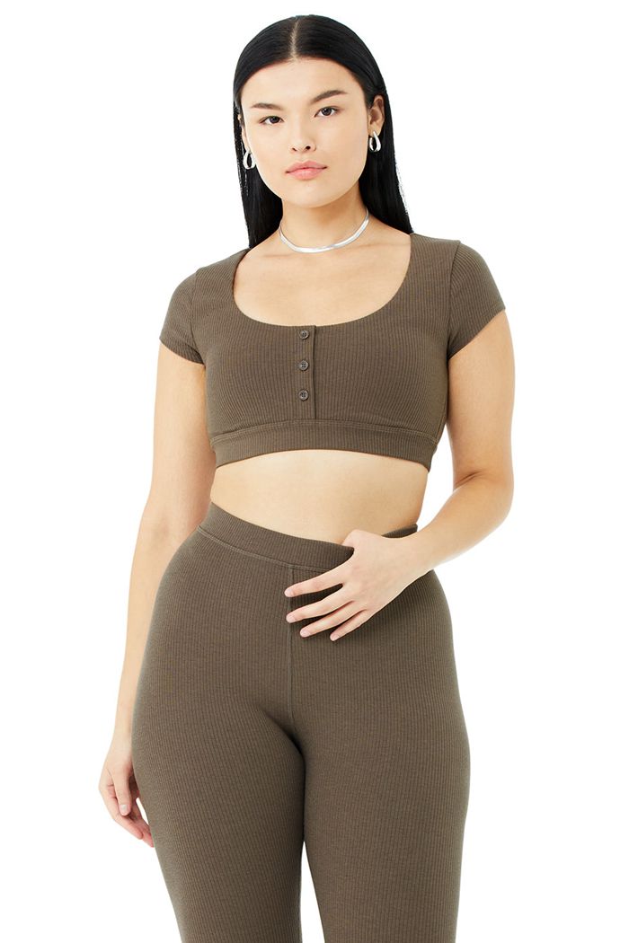 Sujetadores Alo Yoga Blissful Henley Mujer Marrom | 468197EJG