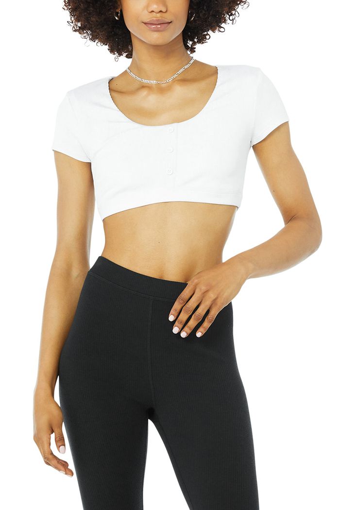 Sujetadores Alo Yoga Blissful Henley Mujer Blancos | 823714TWI