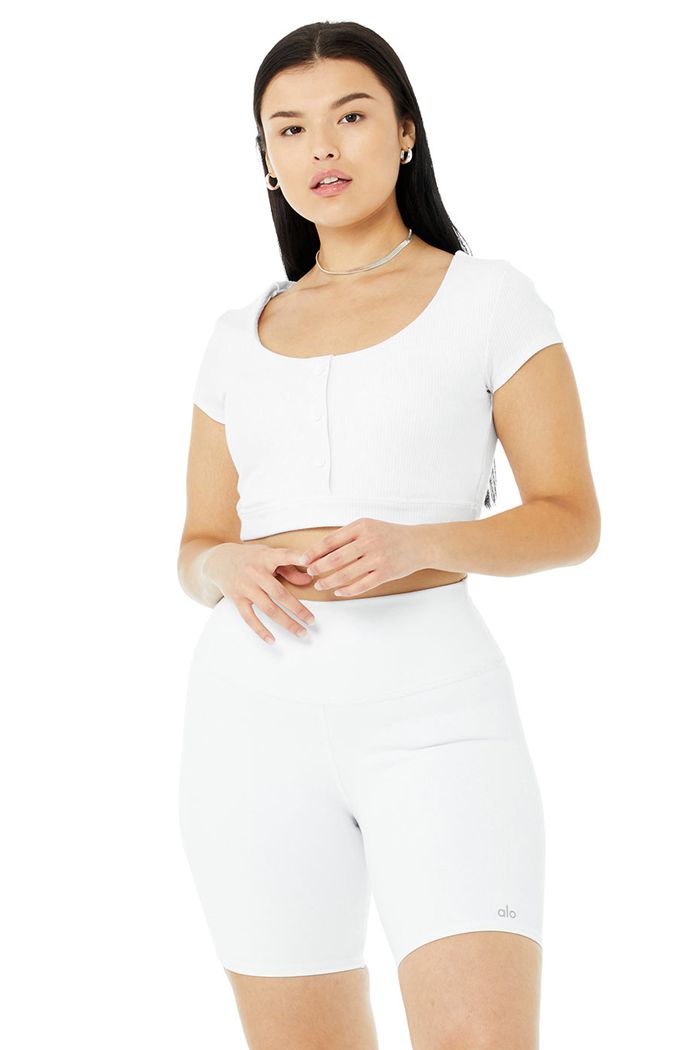 Sujetadores Alo Yoga Blissful Henley Mujer Blancos | 823714TWI