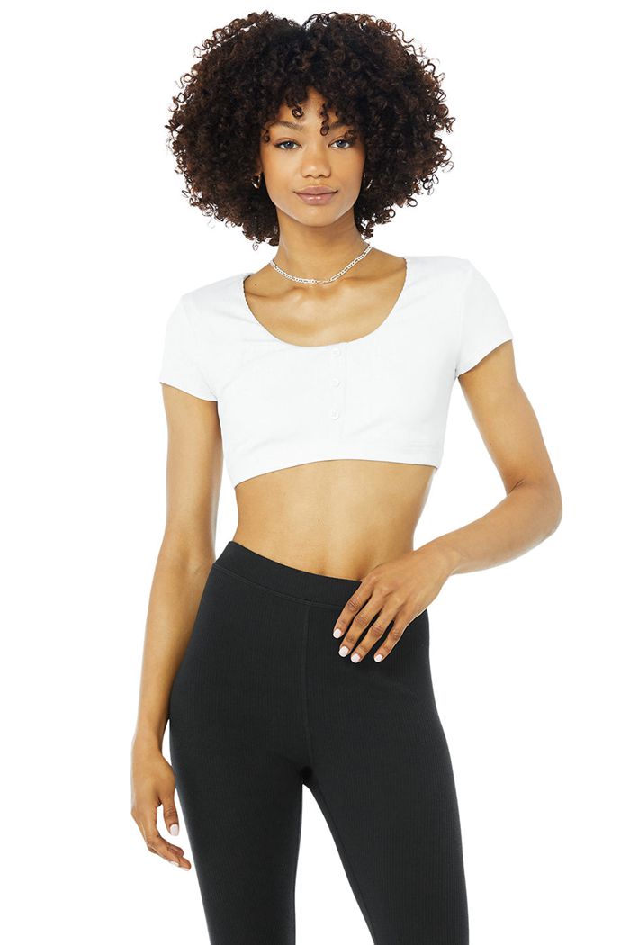 Sujetadores Alo Yoga Blissful Henley Mujer Blancos | 823714TWI