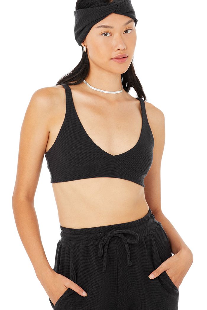 Sujetadores Alo Yoga Micro Waffle Pleasant Mujer Negros | 214809JVB