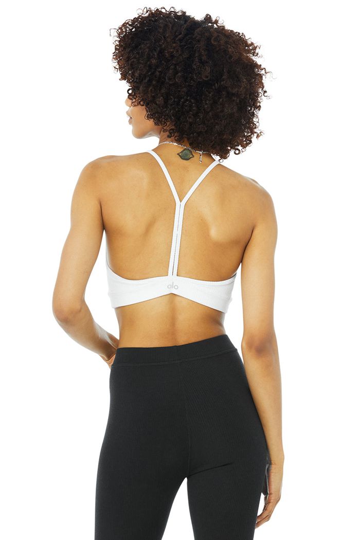 Sujetadores Alo Yoga Ribbed Blissful Mujer Blancos | 214670CBN