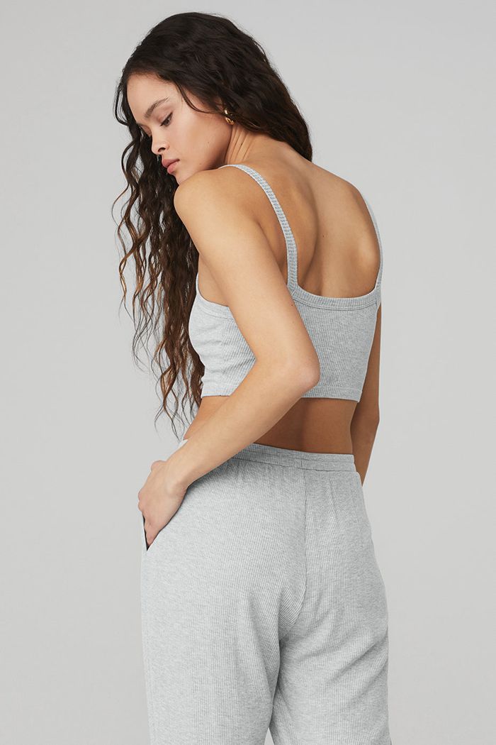 Sujetadores Alo Yoga Ribbed Crop Whisper Mujer Grises | 147905KUR