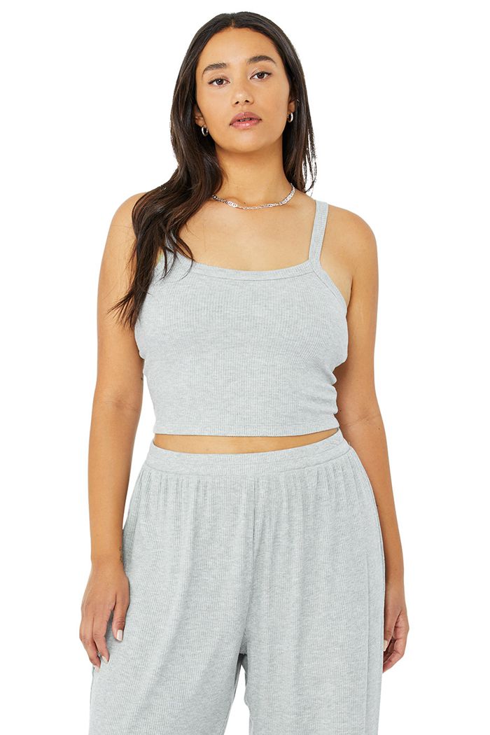 Sujetadores Alo Yoga Ribbed Crop Whisper Mujer Grises | 147905KUR