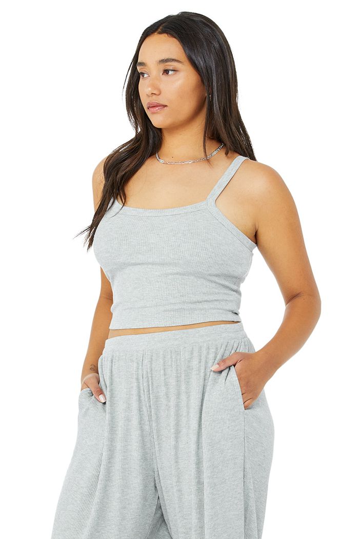 Sujetadores Alo Yoga Ribbed Crop Whisper Mujer Grises | 147905KUR