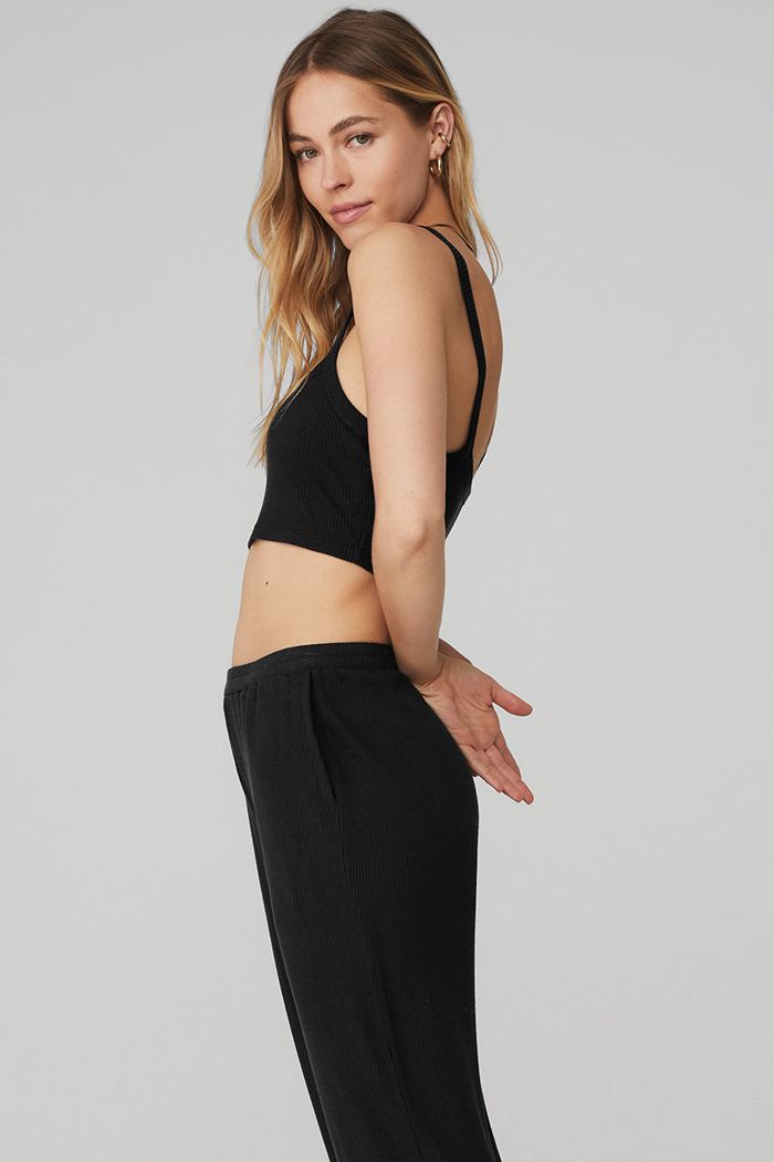 Sujetadores Alo Yoga Ribbed Crop Whisper Mujer Negros | 371465QUL