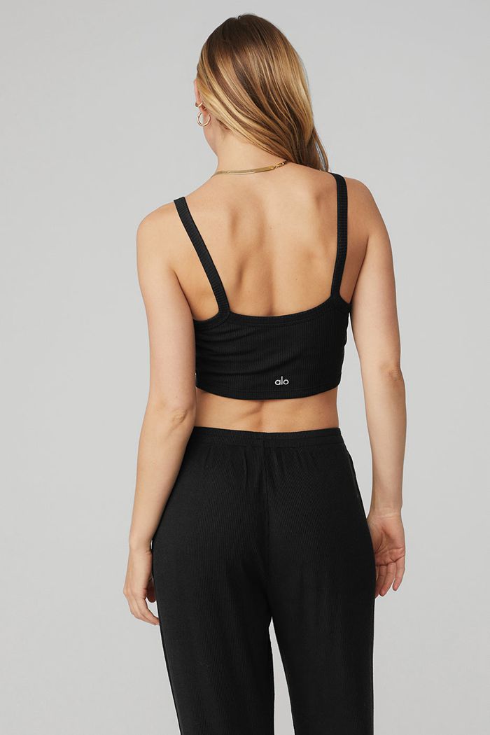 Sujetadores Alo Yoga Ribbed Crop Whisper Mujer Negros | 371465QUL