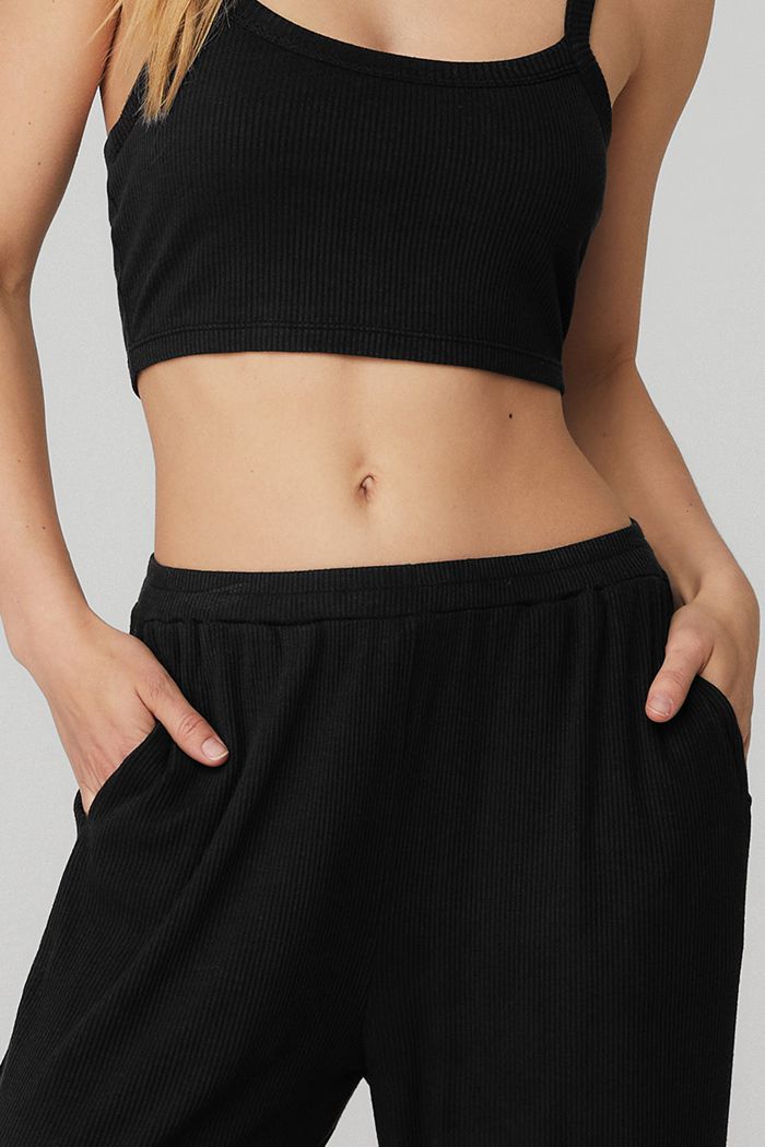 Sujetadores Alo Yoga Ribbed Crop Whisper Mujer Negros | 371465QUL