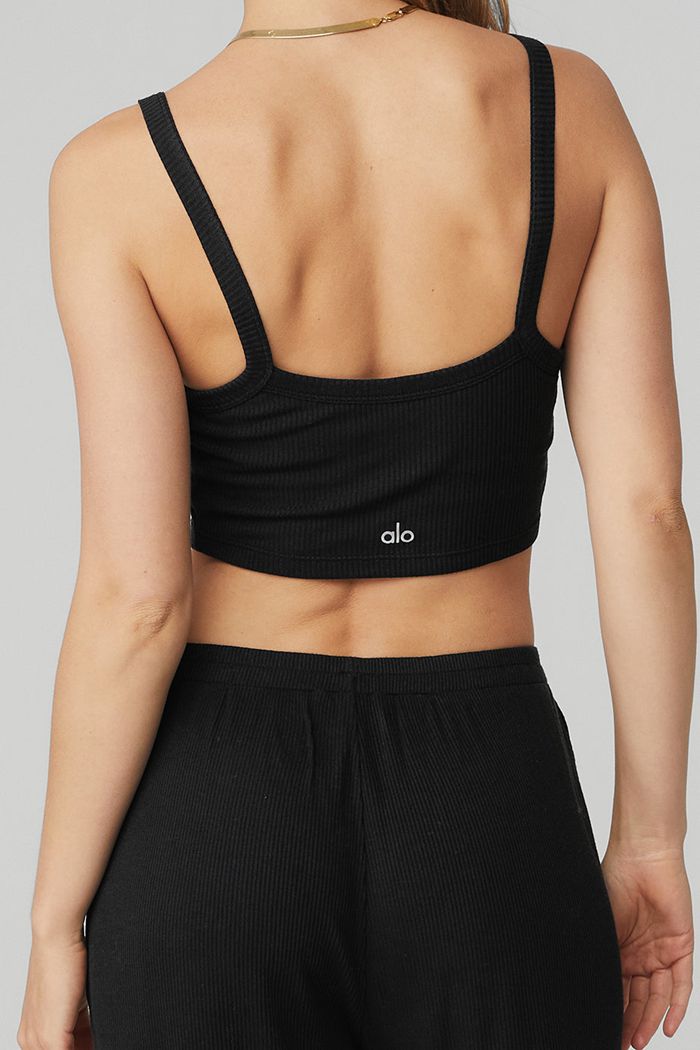 Sujetadores Alo Yoga Ribbed Crop Whisper Mujer Negros | 371465QUL