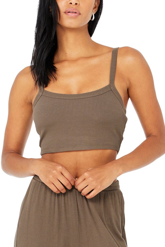 Sujetadores Alo Yoga Ribbed Crop Whisper Mujer Marrom | 394185YRZ