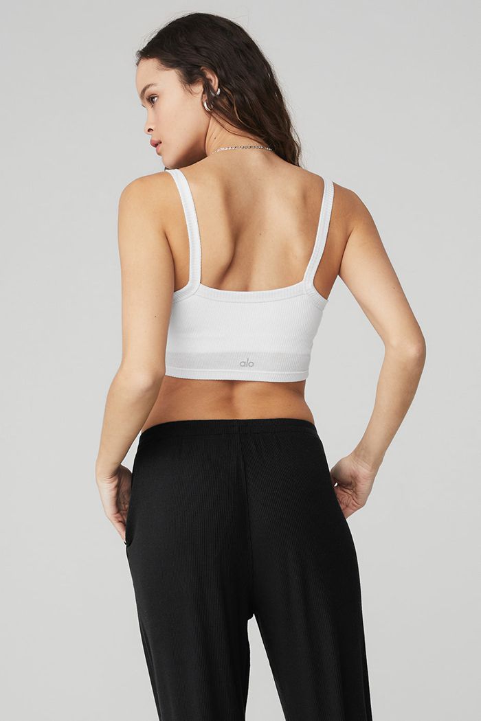 Sujetadores Alo Yoga Ribbed Crop Whisper Mujer Blancos | 506378MGT