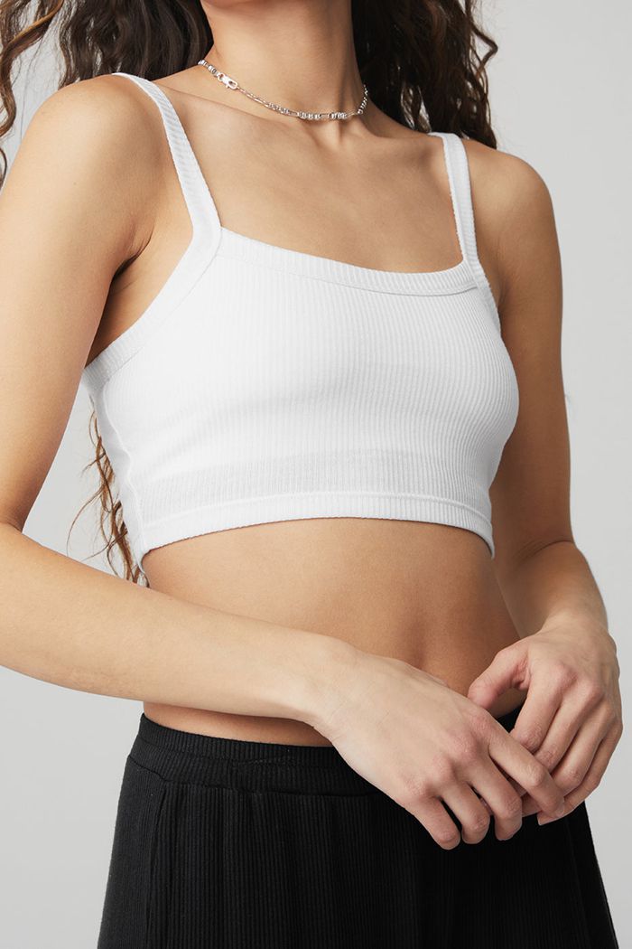 Sujetadores Alo Yoga Ribbed Crop Whisper Mujer Blancos | 506378MGT