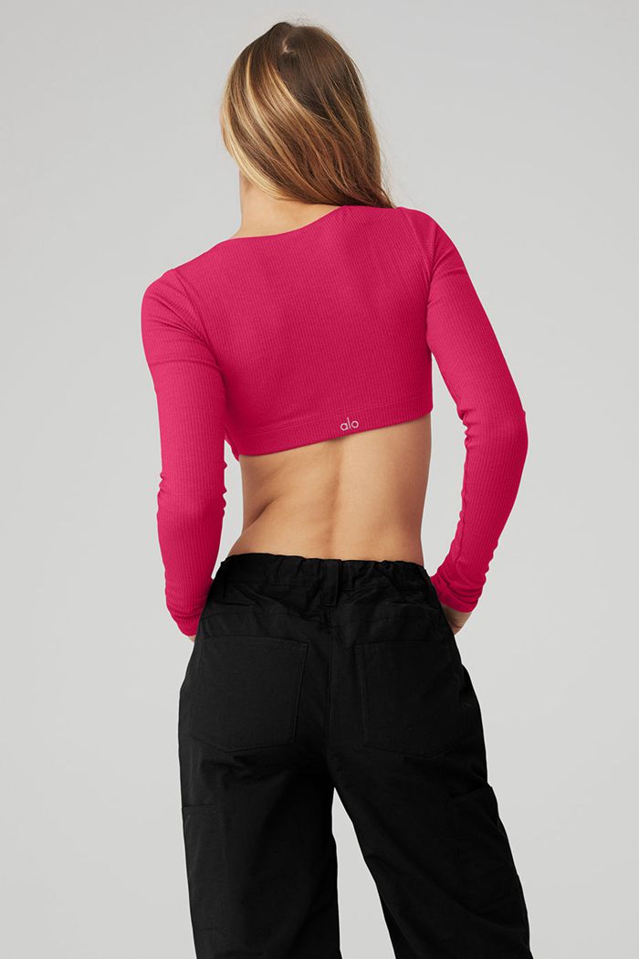 Sujetadores Alo Yoga Ribbed Defined Long Sleeve Mujer Rojos | 061285ZYO