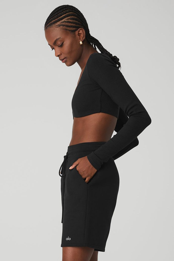 Sujetadores Alo Yoga Ribbed Defined Long Sleeve Mujer Negros | 529871YZF