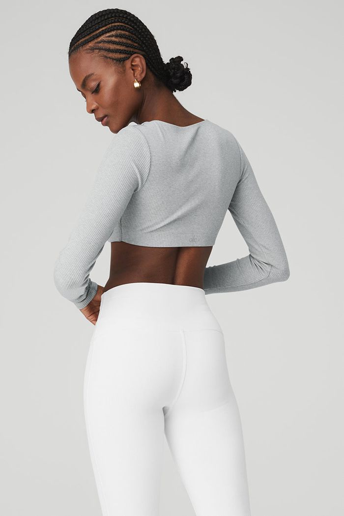 Sujetadores Alo Yoga Ribbed Defined Long Sleeve Mujer Grises | 810473KVW