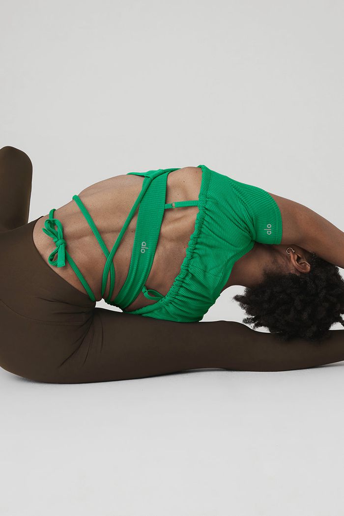 Sujetadores Alo Yoga Ribbed Manifest Mujer Verdes Turquesa | 290518KPZ