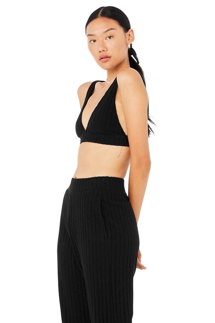 Sujetadores Alo Yoga Ribbed Take Comodidad Mujer Negros | 765402IUL