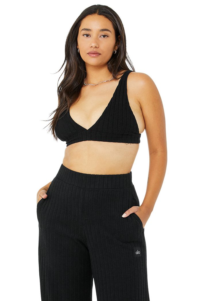 Sujetadores Alo Yoga Ribbed Take Comodidad Mujer Negros | 765402IUL