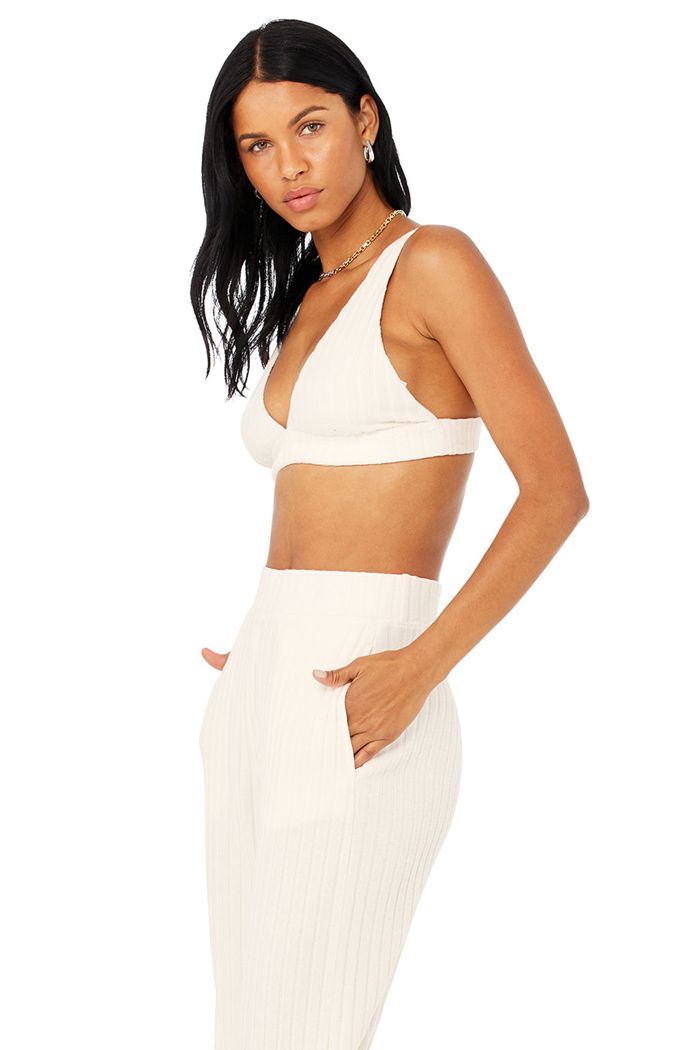 Sujetadores Alo Yoga Ribbed Take Comodidad Mujer Blancos | 936801EXD