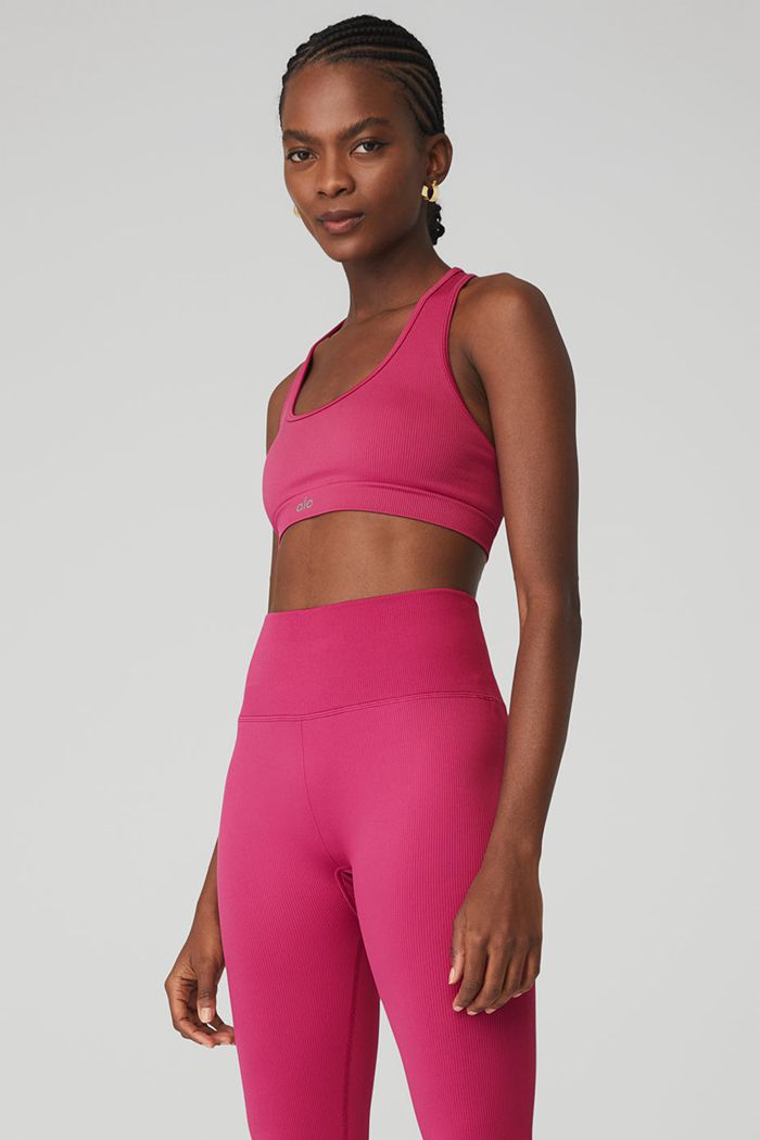 Sujetadores Alo Yoga Seamless Ribbed Mujer Rojos | 516492DPH