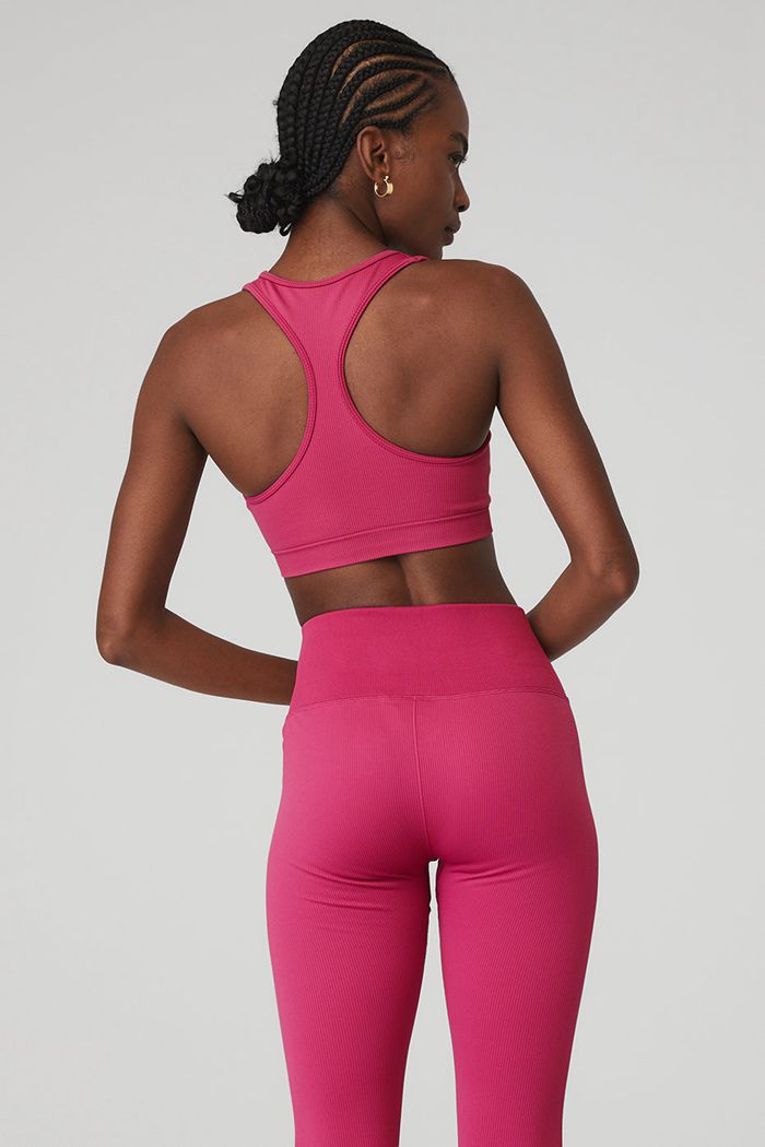 Sujetadores Alo Yoga Seamless Ribbed Mujer Rojos | 516492DPH