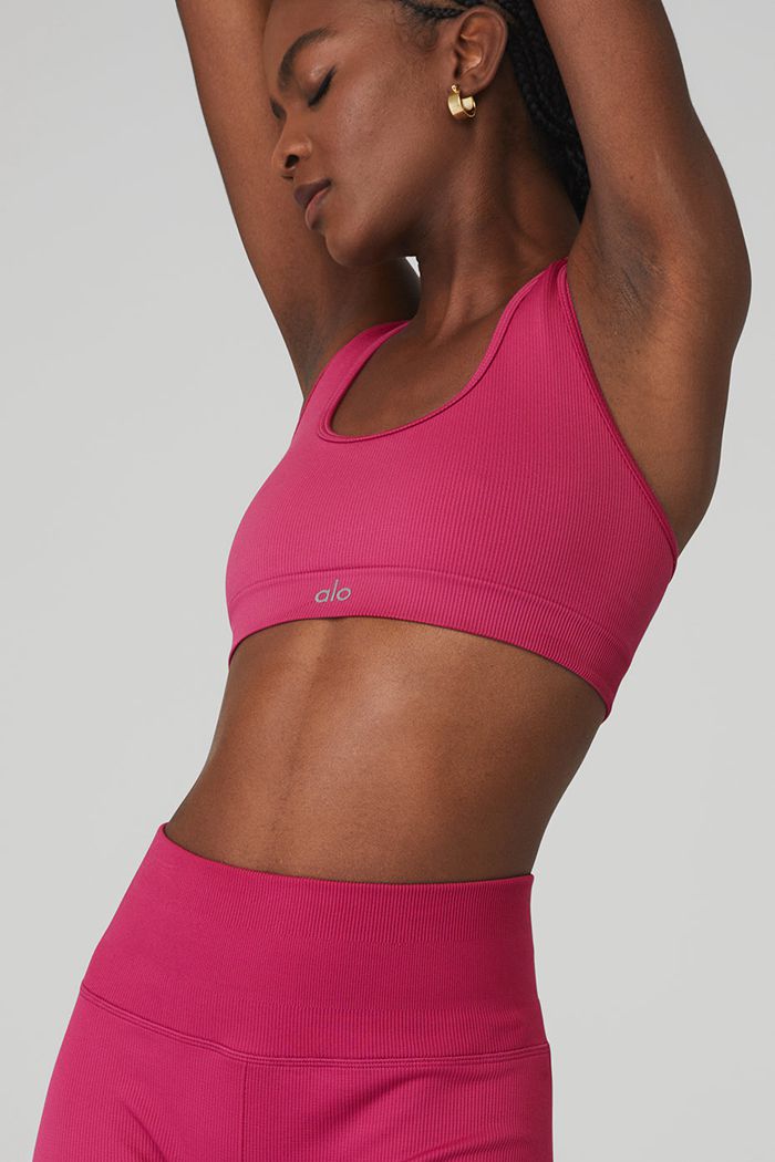 Sujetadores Alo Yoga Seamless Ribbed Mujer Rojos | 516492DPH