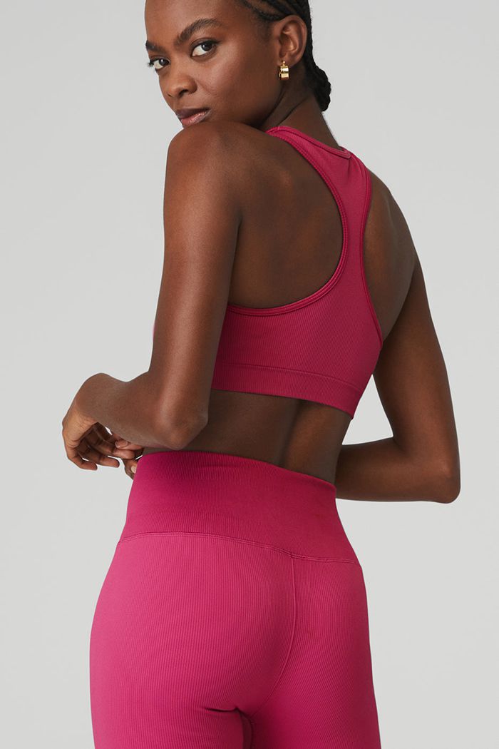 Sujetadores Alo Yoga Seamless Ribbed Mujer Rojos | 516492DPH