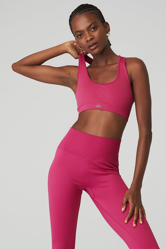 Sujetadores Alo Yoga Seamless Ribbed Mujer Rojos | 516492DPH