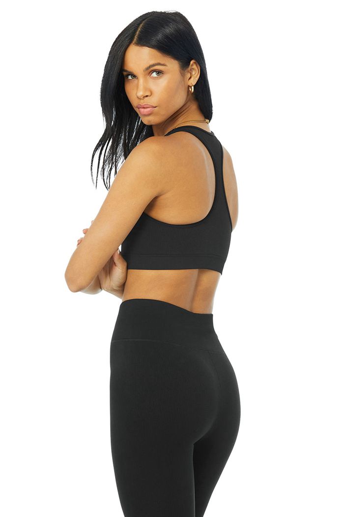 Sujetadores Alo Yoga Seamless Ribbed Mujer Negros | 806451DJQ