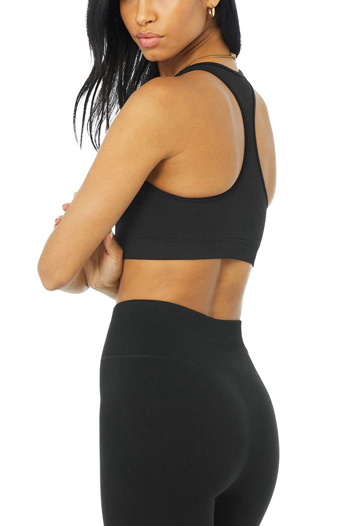 Sujetadores Alo Yoga Seamless Ribbed Mujer Negros | 806451DJQ