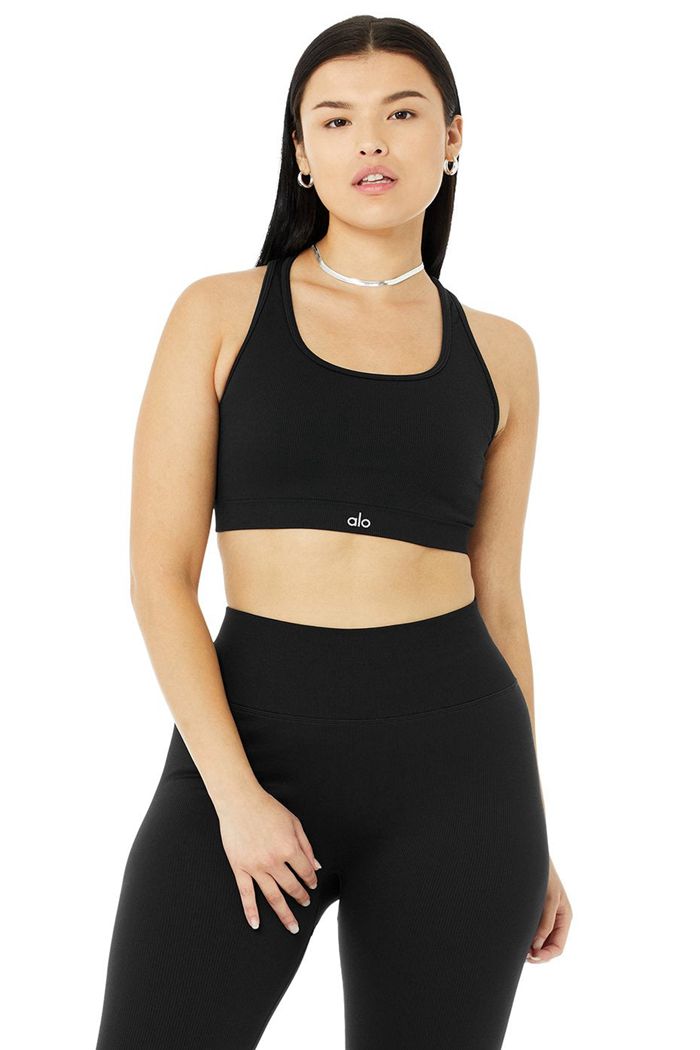 Sujetadores Alo Yoga Seamless Ribbed Mujer Negros | 806451DJQ