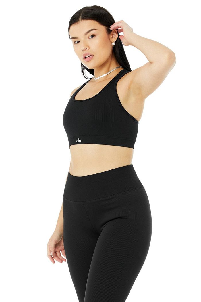 Sujetadores Alo Yoga Seamless Ribbed Mujer Negros | 806451DJQ