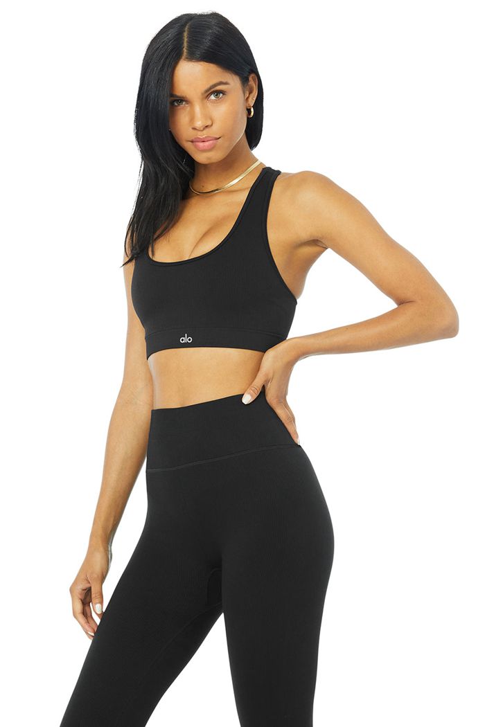 Sujetadores Alo Yoga Seamless Ribbed Mujer Negros | 806451DJQ