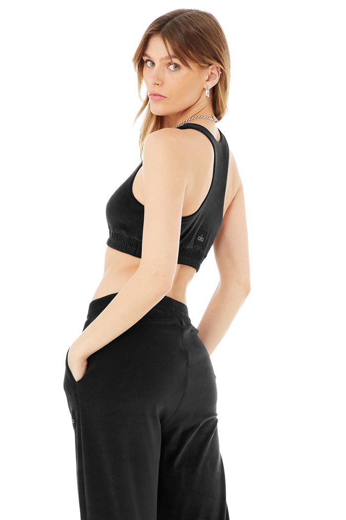 Sujetadores Alo Yoga Velour Glimmer Scoop Neck Mujer Negros | 109742CVN